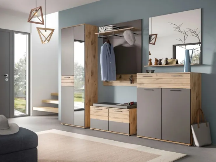 Inn.Furn Garderoben-Set Eiche Grau 3-teilig 175 cm mit Soft-Close Tomaso* Möbelserien