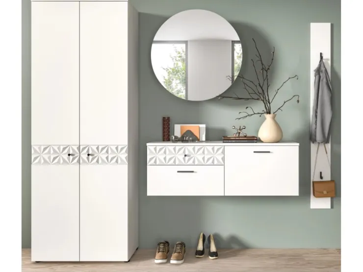 Inn.Furn Garderoben-Set in Weiß Hochglanz 226 cm Relief* Möbelserien