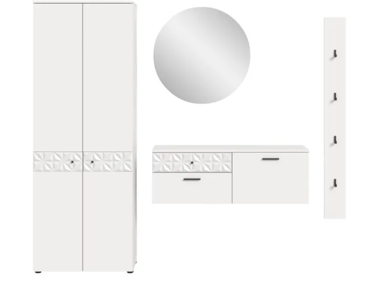 Inn.Furn Garderoben-Set in Weiß Hochglanz 226 cm Relief* Möbelserien