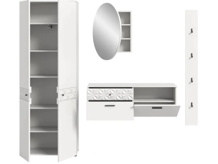 Inn.Furn Garderoben-Set in Weiß Hochglanz 226 cm Relief* Möbelserien