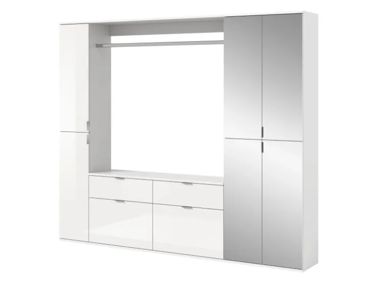 Inn.Furn Garderoben-Set 4-teilig Weiß Hochglanz 212 cm mit Spiegel SystemX* Möbelserien