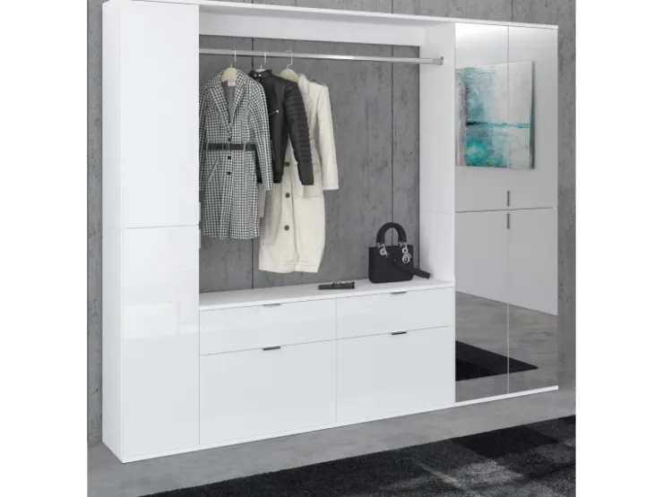 Inn.Furn Garderoben-Set 4-teilig Weiß Hochglanz 212 cm mit Spiegel SystemX* Möbelserien