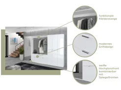 Inn.Furn Garderoben-Set 4-teilig Weiß Hochglanz 212 cm mit Spiegel SystemX* Möbelserien