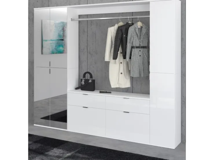 Inn.Furn Garderoben-Set 4-teilig Weiß Hochglanz 212 cm mit Spiegel SystemX* Möbelserien