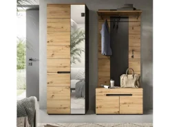 Inn.Furn Garderoben-Set 3-teilig in Eiche und Grau 160 cm Cooper
