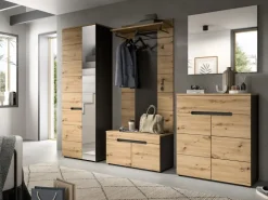 Inn.Furn Garderoben-Set 3-teilig in Eiche und Grau 160 cm Cooper