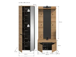 Inn.Furn Garderoben-Set 3-teilig in Eiche und Grau 160 cm Cooper