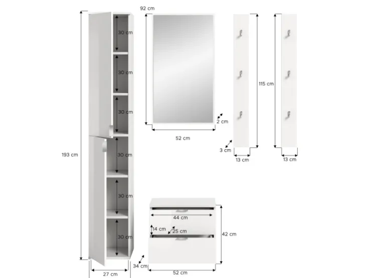 Inn.Furn Garderoben-Set 5-teilig in Weiß Hochglanz 153 cm SystemX