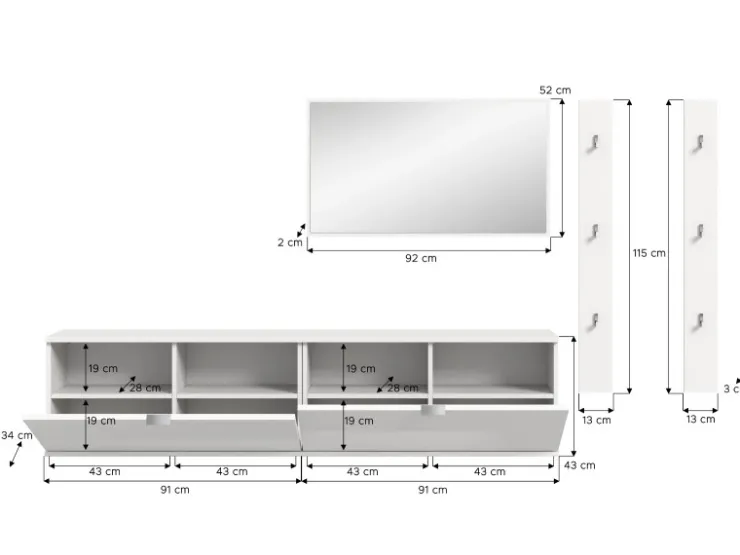 Inn.Furn Garderoben-Set 5-teilig in Weiß Hochglanz 238 cm SystemX