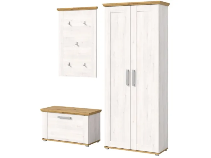 Inn.Furn Garderoben-Set 3-teilig Weiß Lärche 175 cm Landhaus-Stil Mirano* Möbelserien