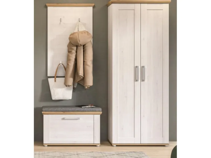 Inn.Furn Garderoben-Set 3-teilig Weiß Lärche 175 cm Landhaus-Stil Mirano* Möbelserien