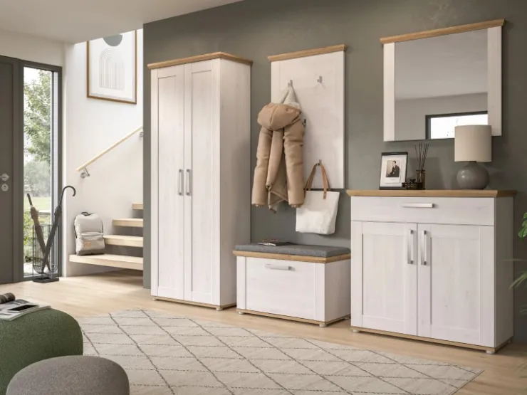 Inn.Furn Garderoben-Set 3-teilig Weiß Lärche 175 cm Landhaus-Stil Mirano* Möbelserien