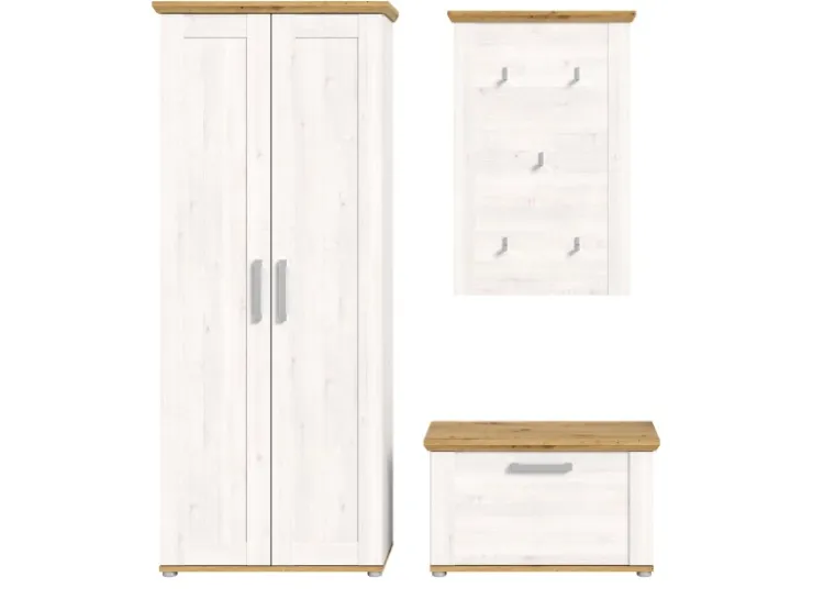 Inn.Furn Garderoben-Set 3-teilig Weiß Lärche 175 cm Landhaus-Stil Mirano* Möbelserien