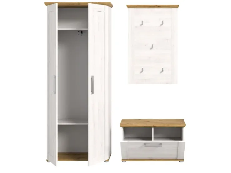 Inn.Furn Garderoben-Set 3-teilig Weiß Lärche 175 cm Landhaus-Stil Mirano* Möbelserien