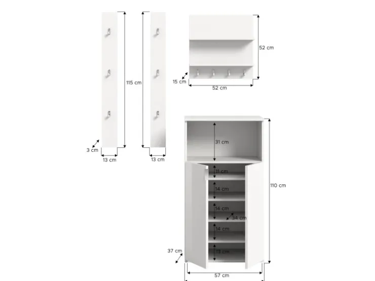 Inn.Furn Garderoben-Set 4-teilig in Weiß Hochglanz 117 cm SystemX* Möbelserien