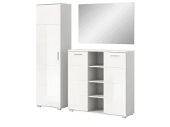 Inn.Furn Garderoben-Set 3-teilig Weiß Hochglanz 180 cm mit 13 Fächern Grazie