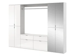 Inn.Furn Garderoben-Set 4-teilig Weiß Hochglanz 243 cm mit Spiegel SystemX* Möbelserien