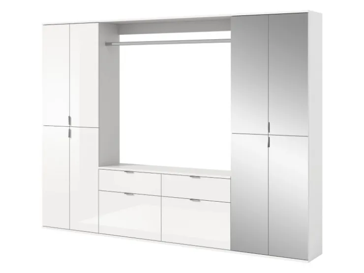 Inn.Furn Garderoben-Set 4-teilig Weiß Hochglanz 243 cm mit Spiegel SystemX* Möbelserien