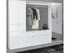 Inn.Furn Garderoben-Set 4-teilig Weiß Hochglanz 243 cm mit Spiegel SystemX* Möbelserien