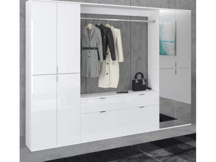 Inn.Furn Garderoben-Set 4-teilig Weiß Hochglanz 243 cm mit Spiegel SystemX* Möbelserien