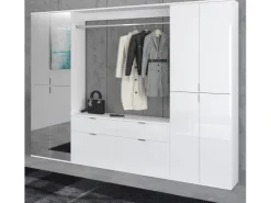 Inn.Furn Garderoben-Set 4-teilig Weiß Hochglanz 243 cm mit Spiegel SystemX* Möbelserien