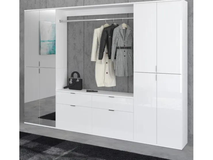 Inn.Furn Garderoben-Set 4-teilig Weiß Hochglanz 243 cm mit Spiegel SystemX* Möbelserien