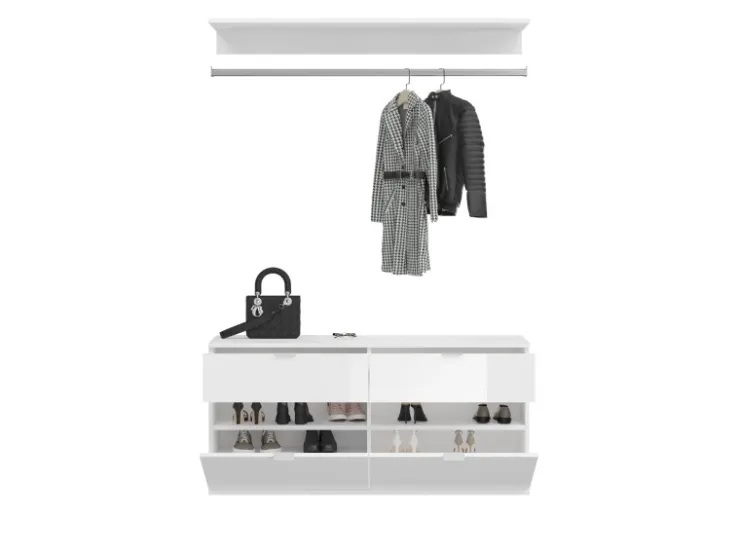 Inn.Furn Garderoben-Set 4-teilig Weiß Hochglanz 243 cm mit Spiegel SystemX* Möbelserien