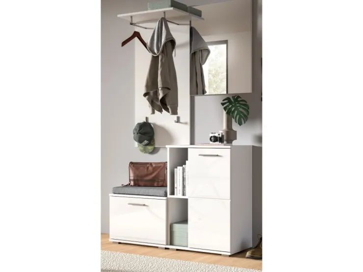 Inn.Furn Garderoben-Set 4-teilig Weiß Hochglanz 110 cm Grazie* Möbelserien