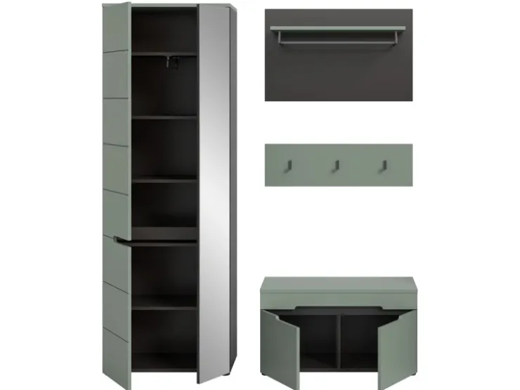 Inn.Furn Garderoben-Set 4-teilig in Salbei und Grau 160 cm Cooper