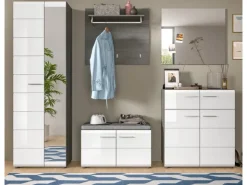 Inn.Furn Garderoben-Set 5-teilig Weiß Hochglanz Grau 250 cm Rumba* Möbelserien