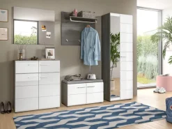 Inn.Furn Garderoben-Set 5-teilig Weiß Hochglanz Grau 250 cm Rumba* Möbelserien