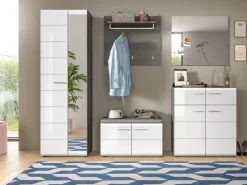 Inn.Furn Garderoben-Set 5-teilig Weiß Hochglanz Grau 250 cm Rumba* Möbelserien