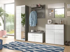 Inn.Furn Garderoben-Set 5-teilig Weiß Hochglanz Grau 250 cm Rumba* Möbelserien