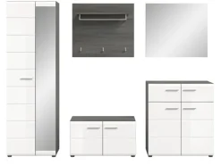 Inn.Furn Garderoben-Set 5-teilig Weiß Hochglanz Grau 250 cm Rumba* Möbelserien
