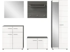 Inn.Furn Garderoben-Set 5-teilig Weiß Hochglanz Grau 250 cm Rumba* Möbelserien