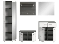 Inn.Furn Garderoben-Set 5-teilig Weiß Hochglanz Grau 250 cm Rumba* Möbelserien