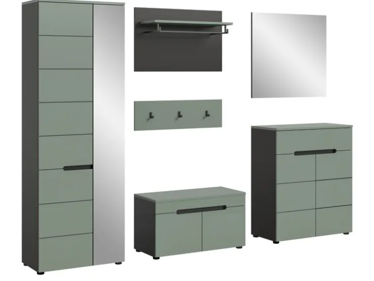 Inn.Furn Garderoben-Set 6-teilig in Salbei und Grau 255 cm Cooper