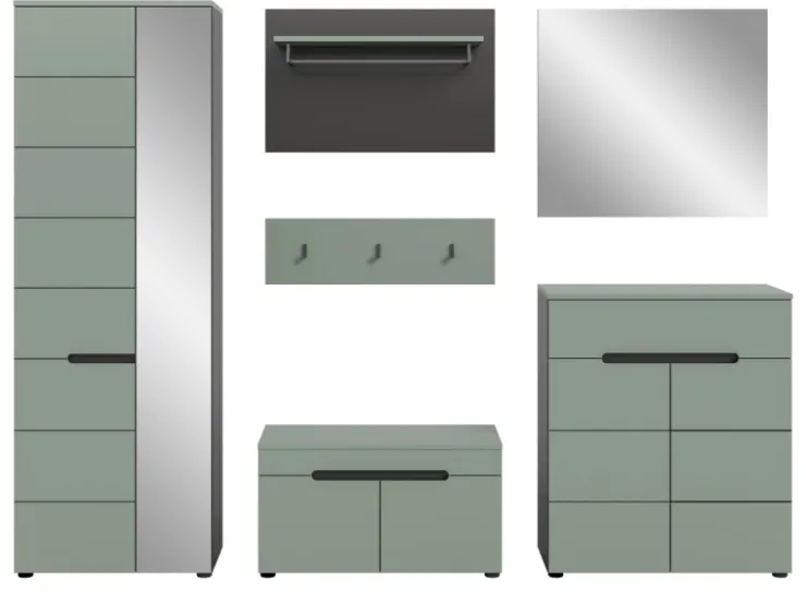 Inn.Furn Garderoben-Set 6-teilig in Salbei und Grau 255 cm Cooper