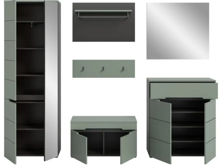Inn.Furn Garderoben-Set 6-teilig in Salbei und Grau 255 cm Cooper