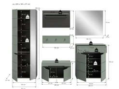 Inn.Furn Garderoben-Set 6-teilig in Salbei und Grau 255 cm Cooper