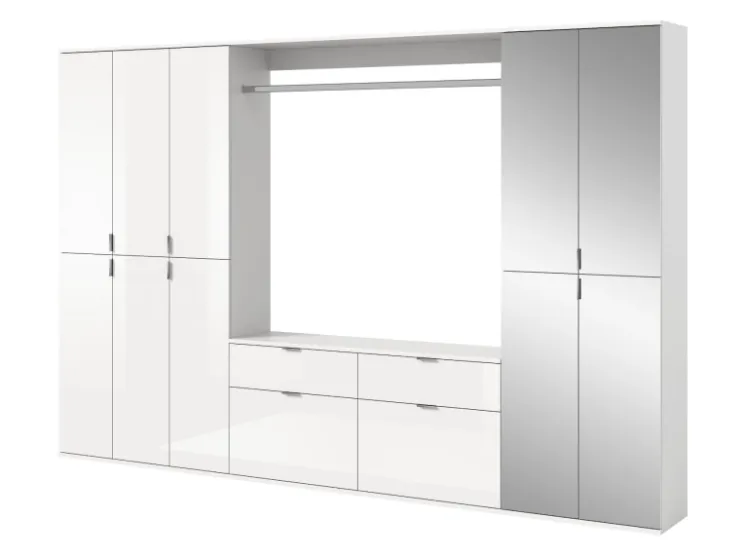 Inn.Furn Garderoben-Set 5-teilig Weiß Hochglanz 273 cm Viel Stauraum SystemX* Möbelserien