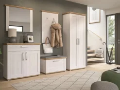 Inn.Furn Garderoben-Set 5-teilig Weiß Lärche 285 cm Landhaus-Stil Mirano