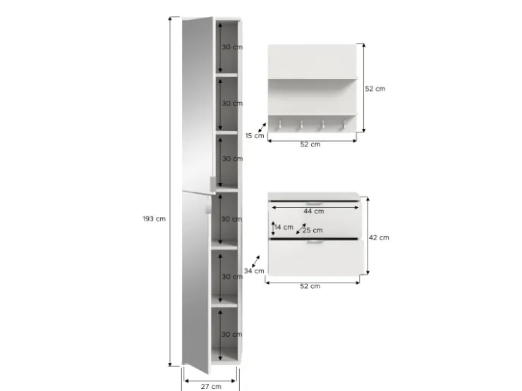 Inn.Furn Garderoben-Set 3-teilig in Weiß Hochglanz 97 cm SystemX* Möbelserien