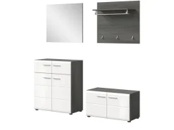 Inn.Furn Garderoben-Set 4-teilig Weiß Hochglanz Grau 175 cm Rumba* Möbelserien