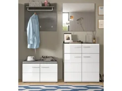 Inn.Furn Garderoben-Set 4-teilig Weiß Hochglanz Grau 175 cm Rumba* Möbelserien