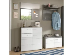 Inn.Furn Garderoben-Set 4-teilig Weiß Hochglanz Grau 175 cm Rumba* Möbelserien