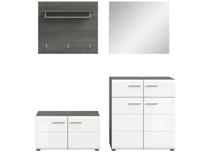 Inn.Furn Garderoben-Set 4-teilig Weiß Hochglanz Grau 175 cm Rumba* Möbelserien