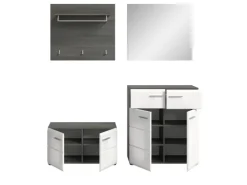 Inn.Furn Garderoben-Set 4-teilig Weiß Hochglanz Grau 175 cm Rumba* Möbelserien