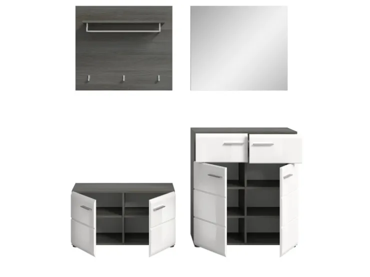 Inn.Furn Garderoben-Set 4-teilig Weiß Hochglanz Grau 175 cm Rumba* Möbelserien