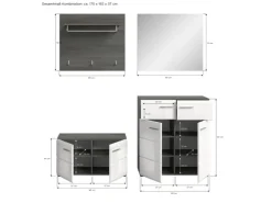 Inn.Furn Garderoben-Set 4-teilig Weiß Hochglanz Grau 175 cm Rumba* Möbelserien